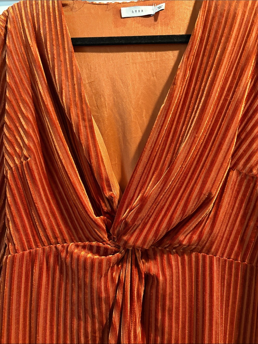 Lush Burnt Orange Velvet Wrap Midi Dress Dark Feminine, Gorgeous, Chic - L - Picture 4 of 9